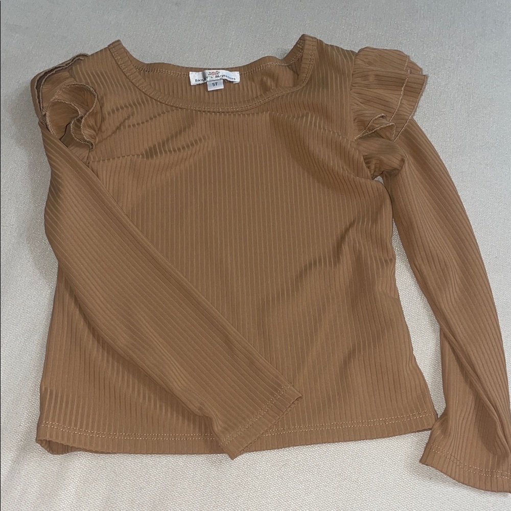 Kids Brown Ribbed Long Sleeve Top